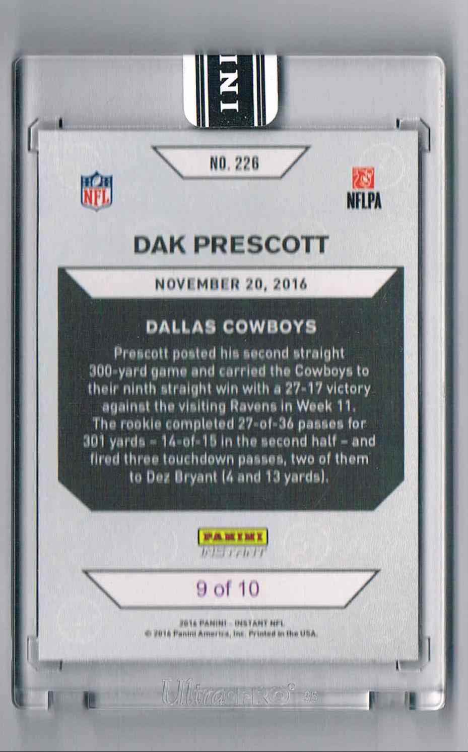 2016 Panini Instant-11-20-16 Dak Prescott card back image