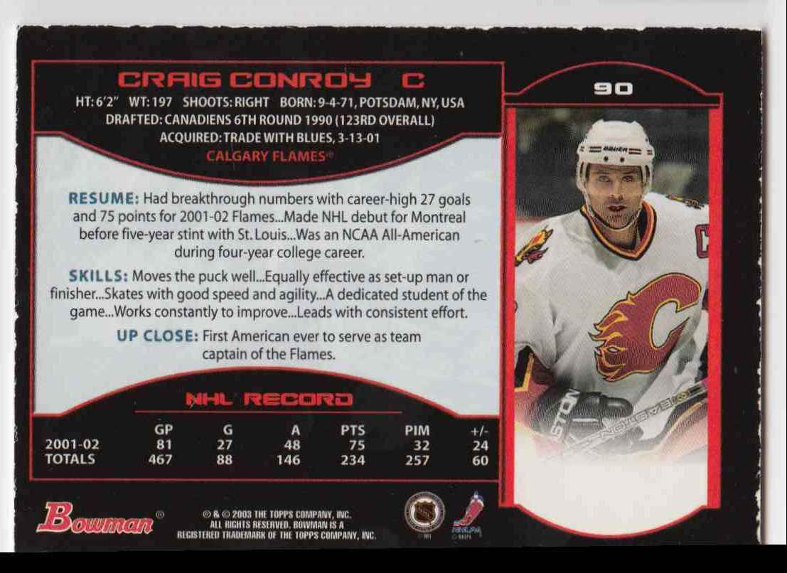 2002-03 Bowman YoungStars Craig Conroy #90 card back image