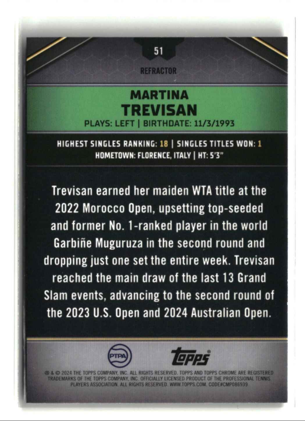 2024 Topps Graphite Refractor MARTINA TREVISAN #51 card back image