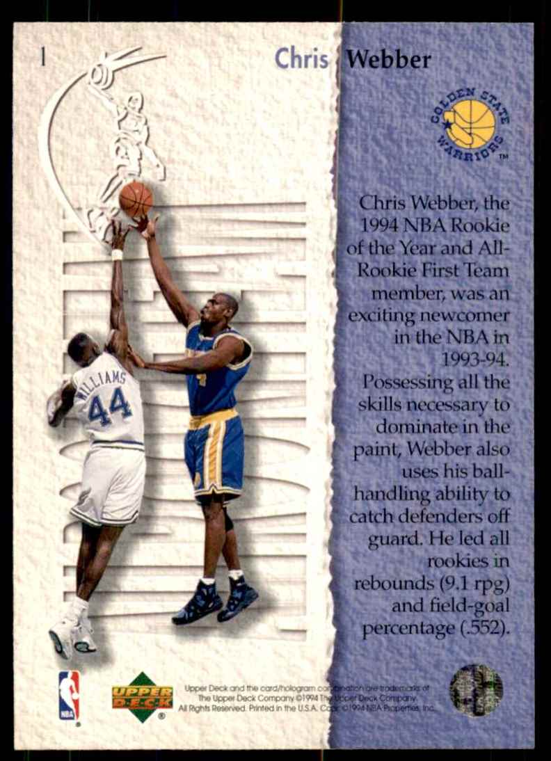 1994-95 Upper Deck Chris Webber Art #1 card back image