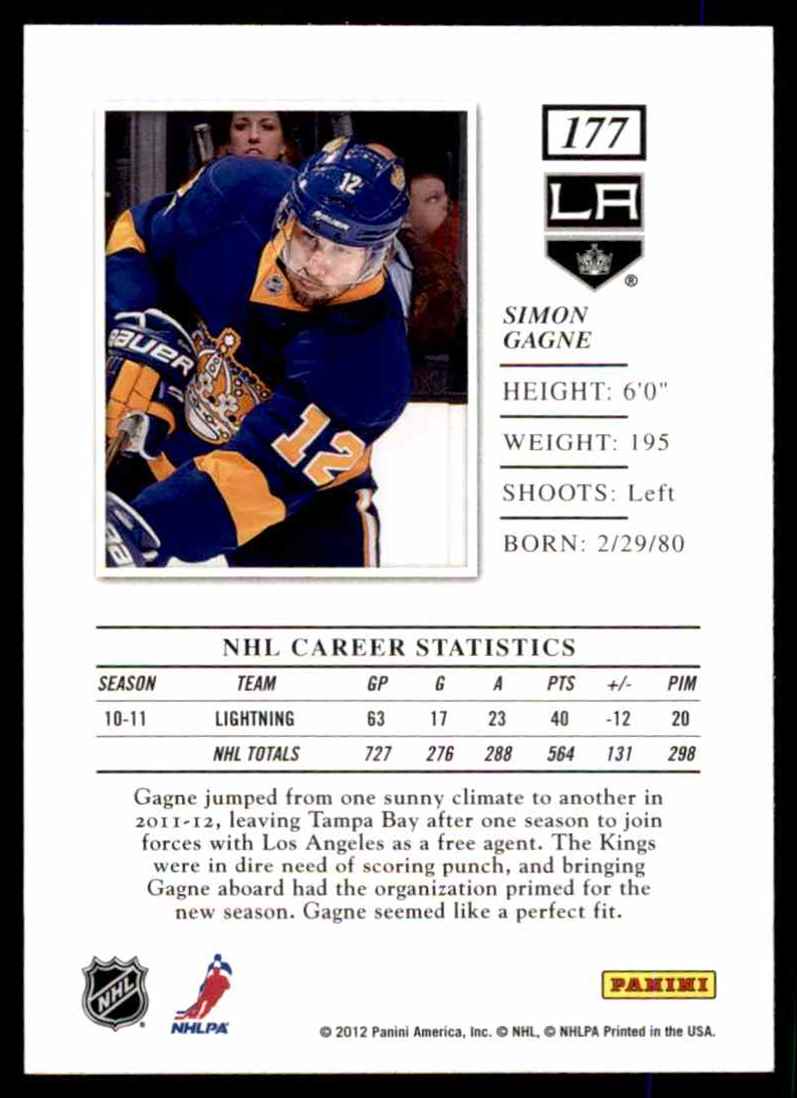 2011-12 Elite Simon Gagne #177 card back image