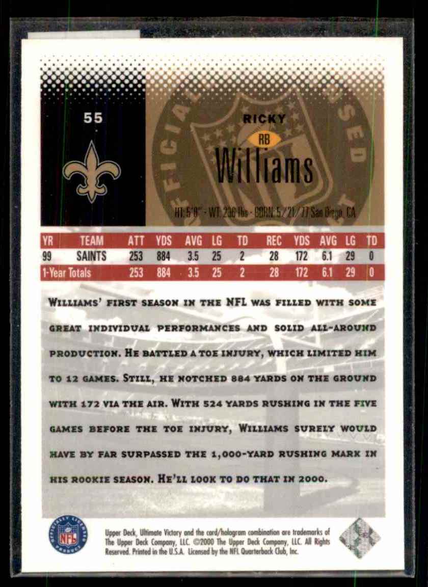 2000 Upper Deck Ultimate Victory Ricky Williams #55 card back image