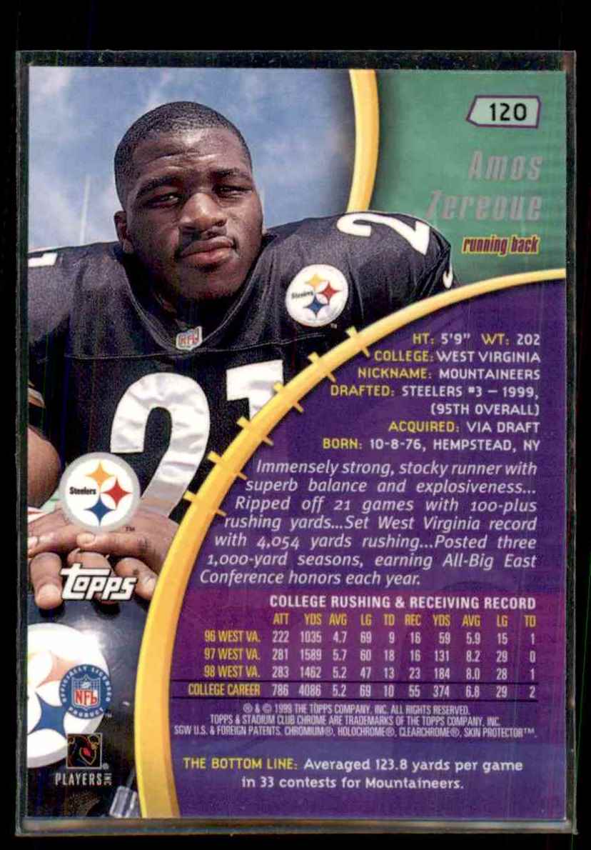 1999 Stadium Club Chrome Amos Zereoue #120 card back image