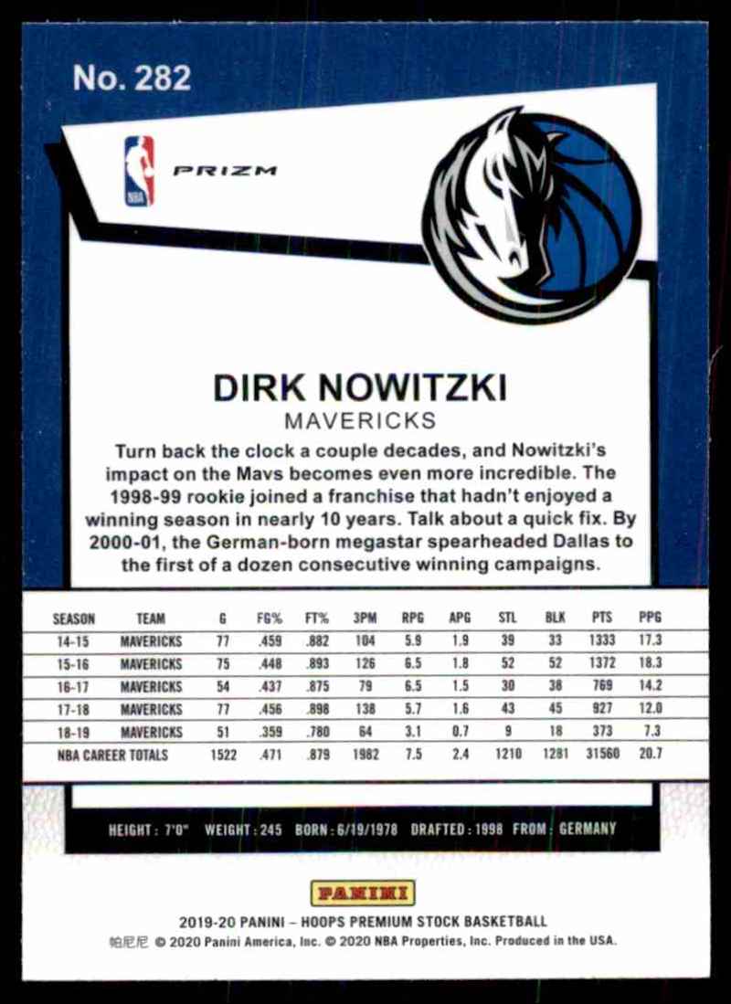 2019-20 Hoops Premium Stock Prizms Silver Scope Dirk Nowitzki #282 card back image