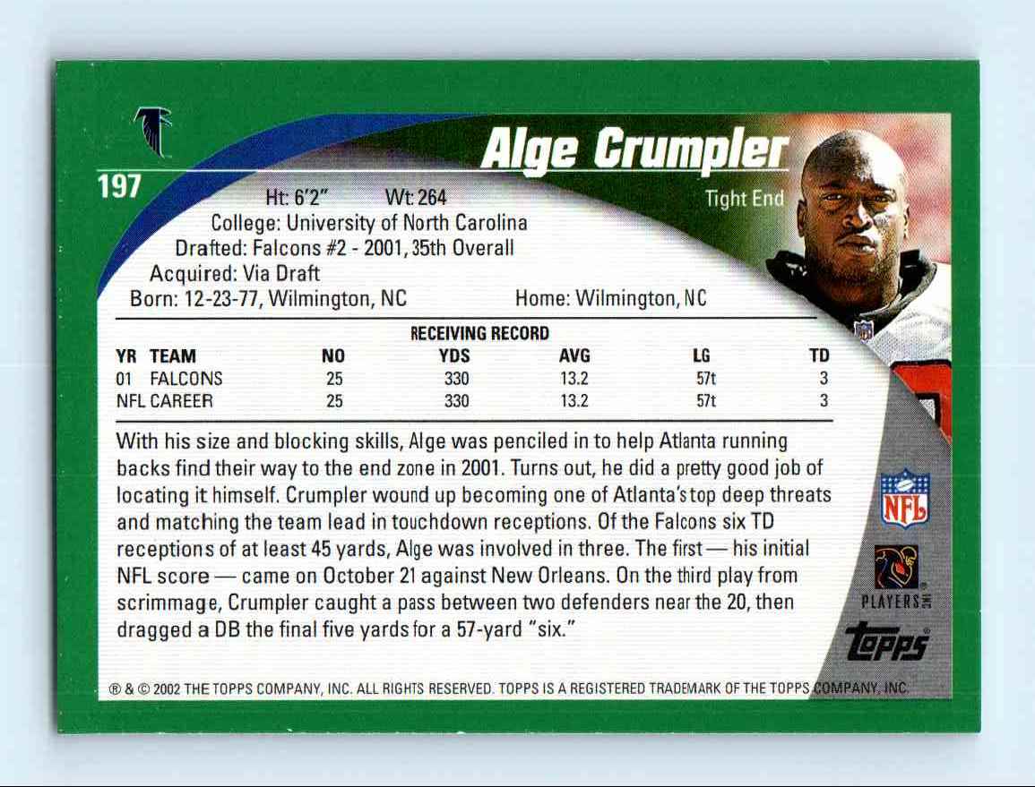 2002 Topps Alge Crumpler #197 card back image