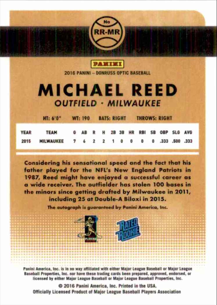 2016 Donruss Optic Michael Reed #RR-MR card back image
