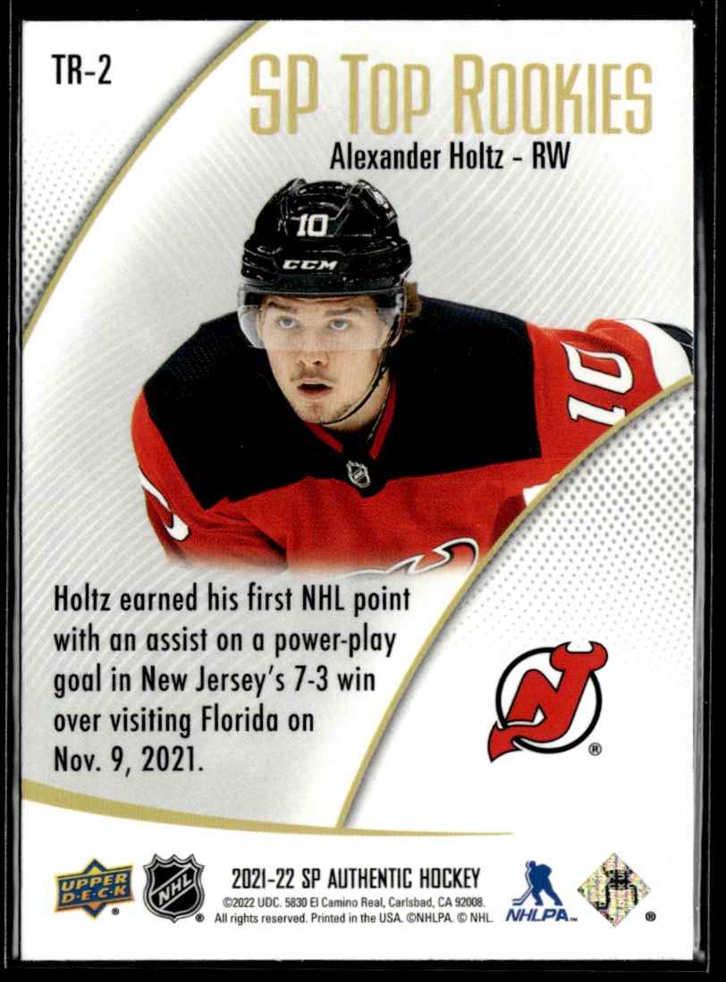2021-22 Sp authentic Top rookies Alexander Holtz #TR-2 card back image