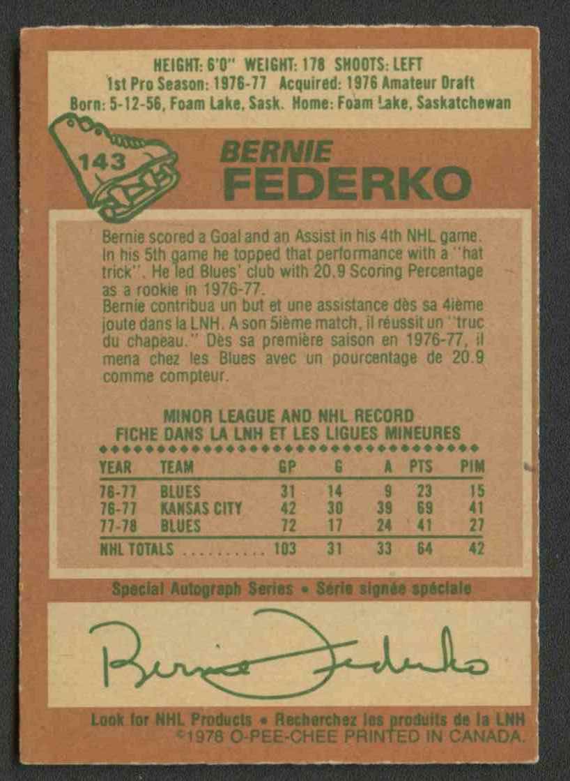 1978-79 O-Pee-Chee Hockey Bernie Federko #143 card back image