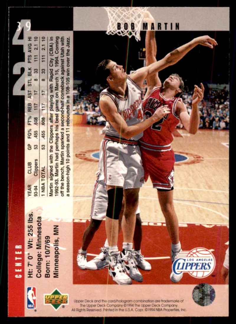 1994-95 Upper Deck Bob Martin #39 card back image