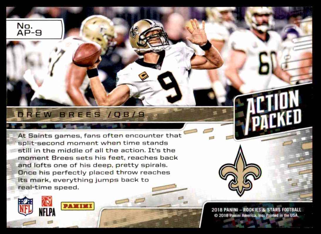 2018 Rookies & Stars Action Packed Drew Brees #AP-9 card back image