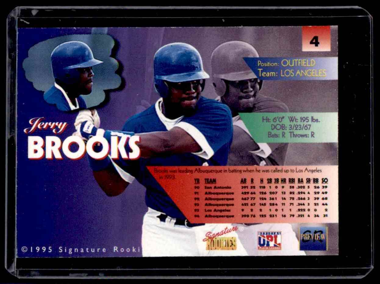 1995 Signature Rookies Previews Signatures Jerry Brooks #4 card back image