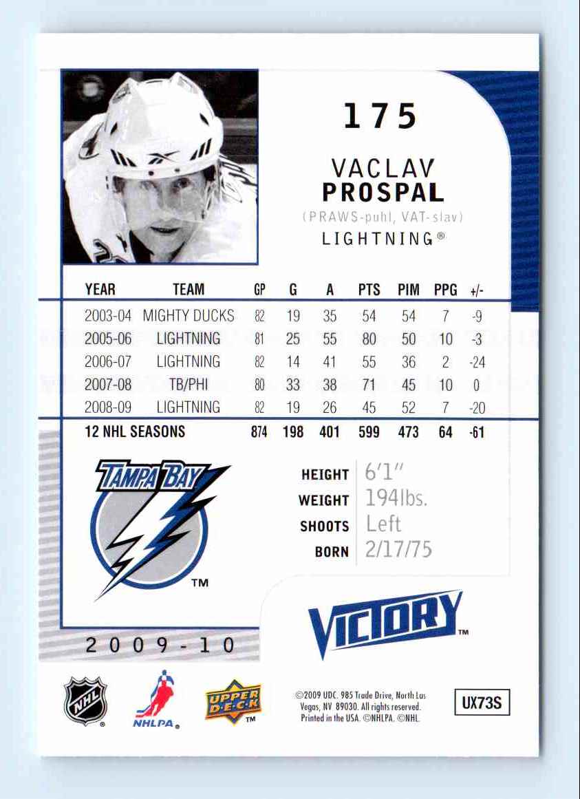 2009-10 Upper Deck Victory Vaclav Prospal #175 card back image