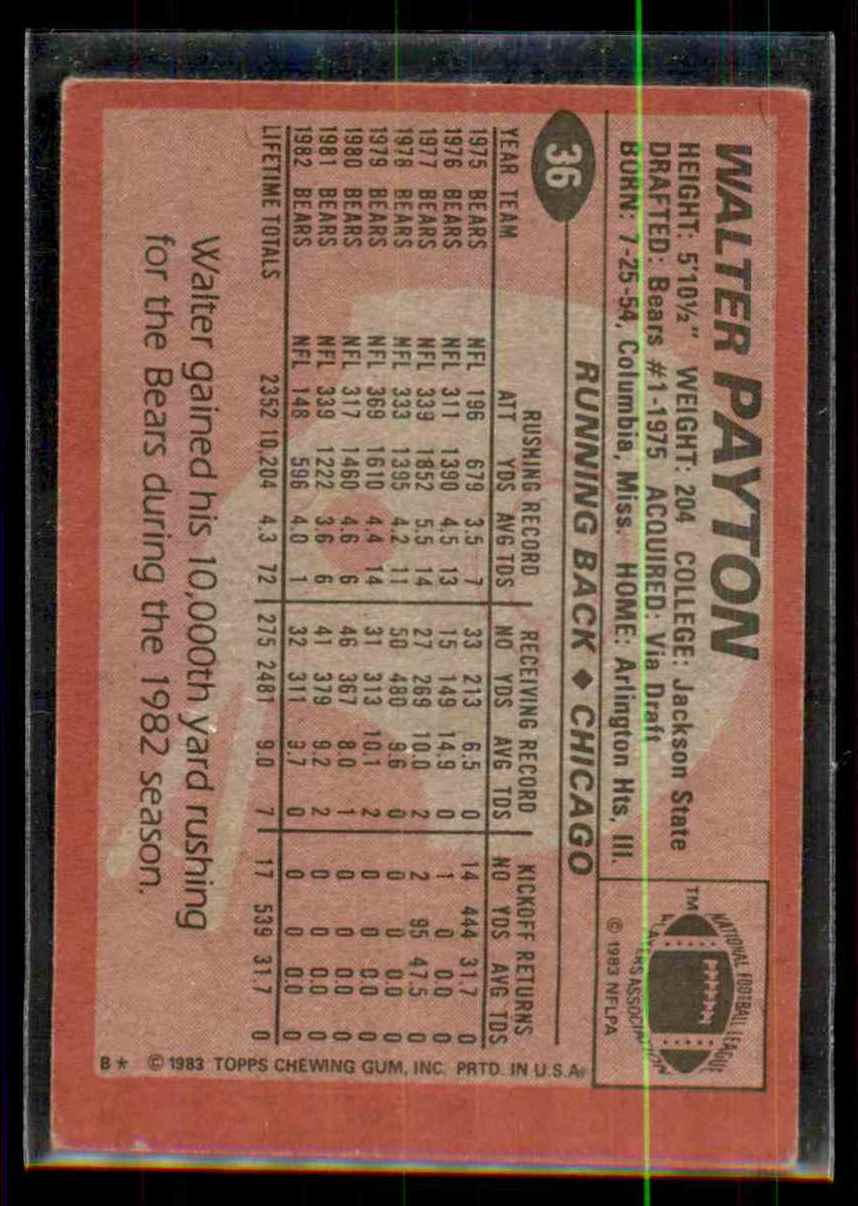 1983 Topps Walter Payton #36 card back image