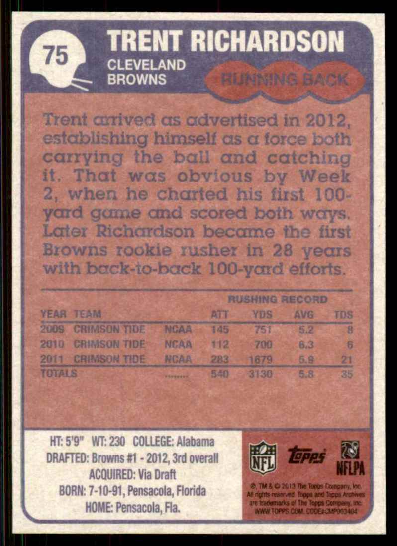 2013 Topps Archives Trent Richardson/(both Hands On Ball) #75 card back image