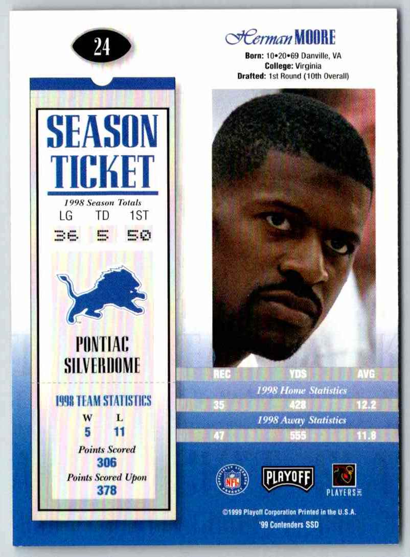 1999 Contenders Herman Moore #24 card back image