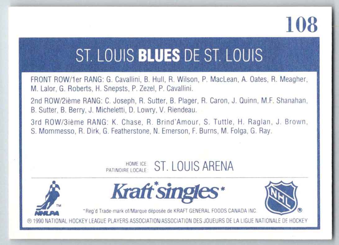 1990-91 Kraft St. Louis Blues #108 card back image