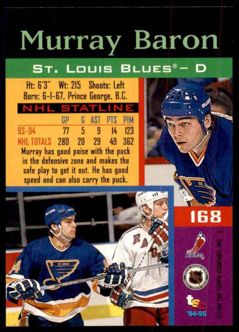 1994-95 Stadium Club Murray Baron #168 card back image