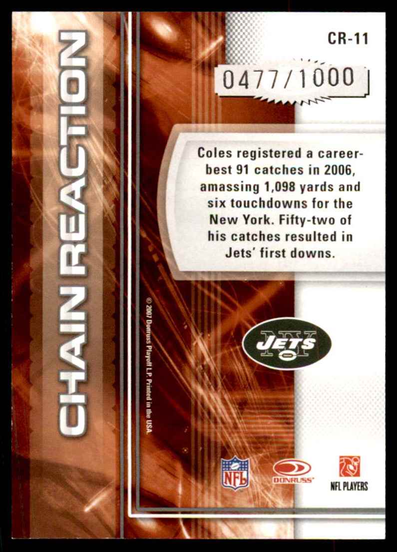 2007 Donruss Elite Chain Reaction Gold Laveranues Coles #11 card back image