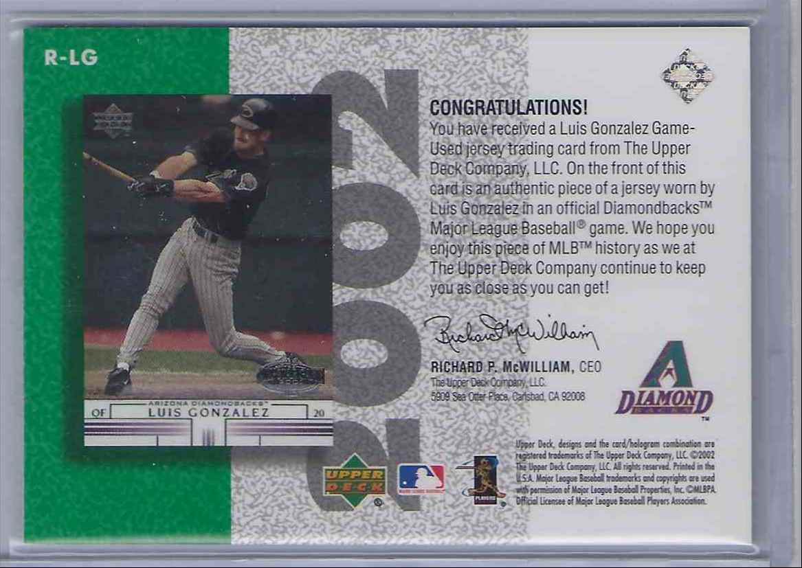2002 Upper Deck Rookie Update Star Tributes Luis Gonzalez #LG card back image