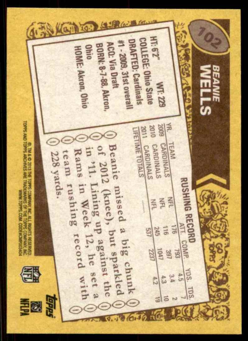 2013 Topps Archives Beanie Wells #102 card back image
