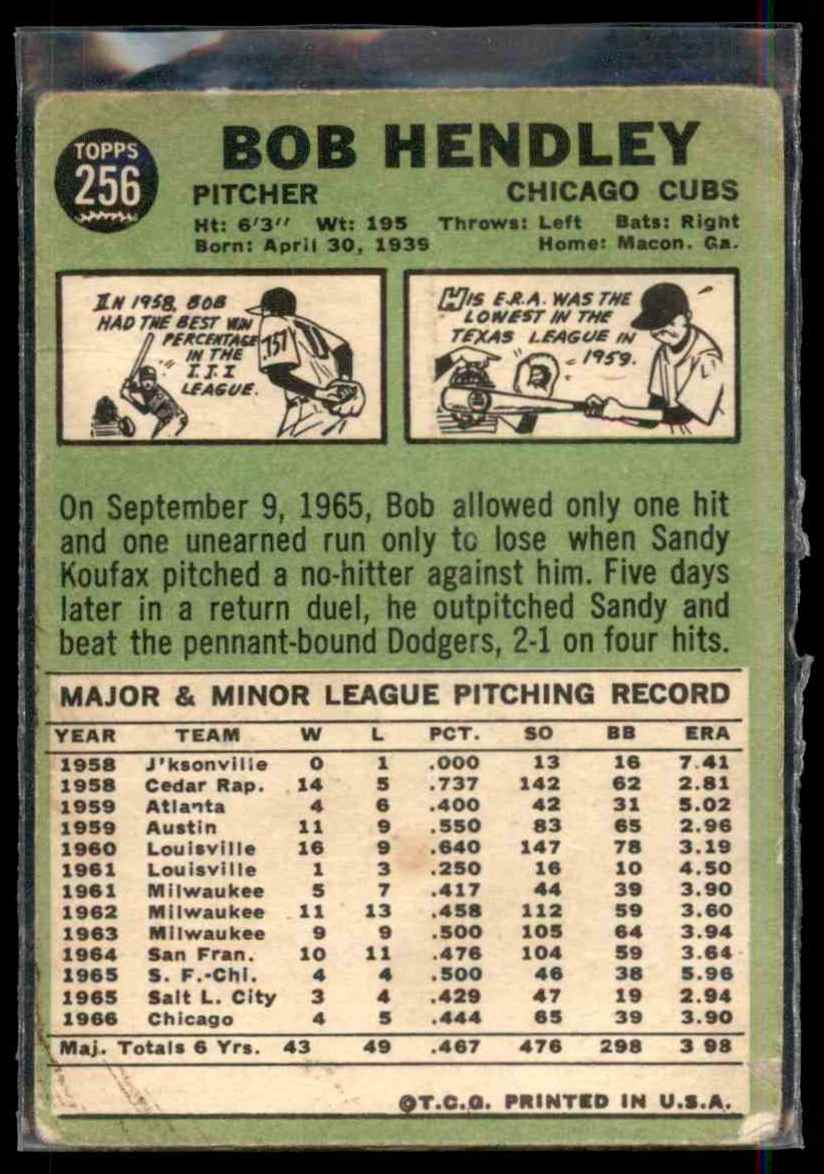 1967 Topps Bob Hendley #256 card back image