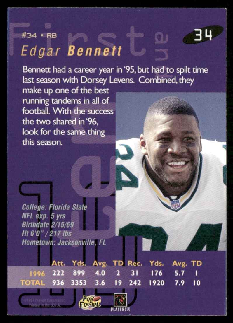 1997 Playoff First & Ten Edgar Bennett #34 card back image