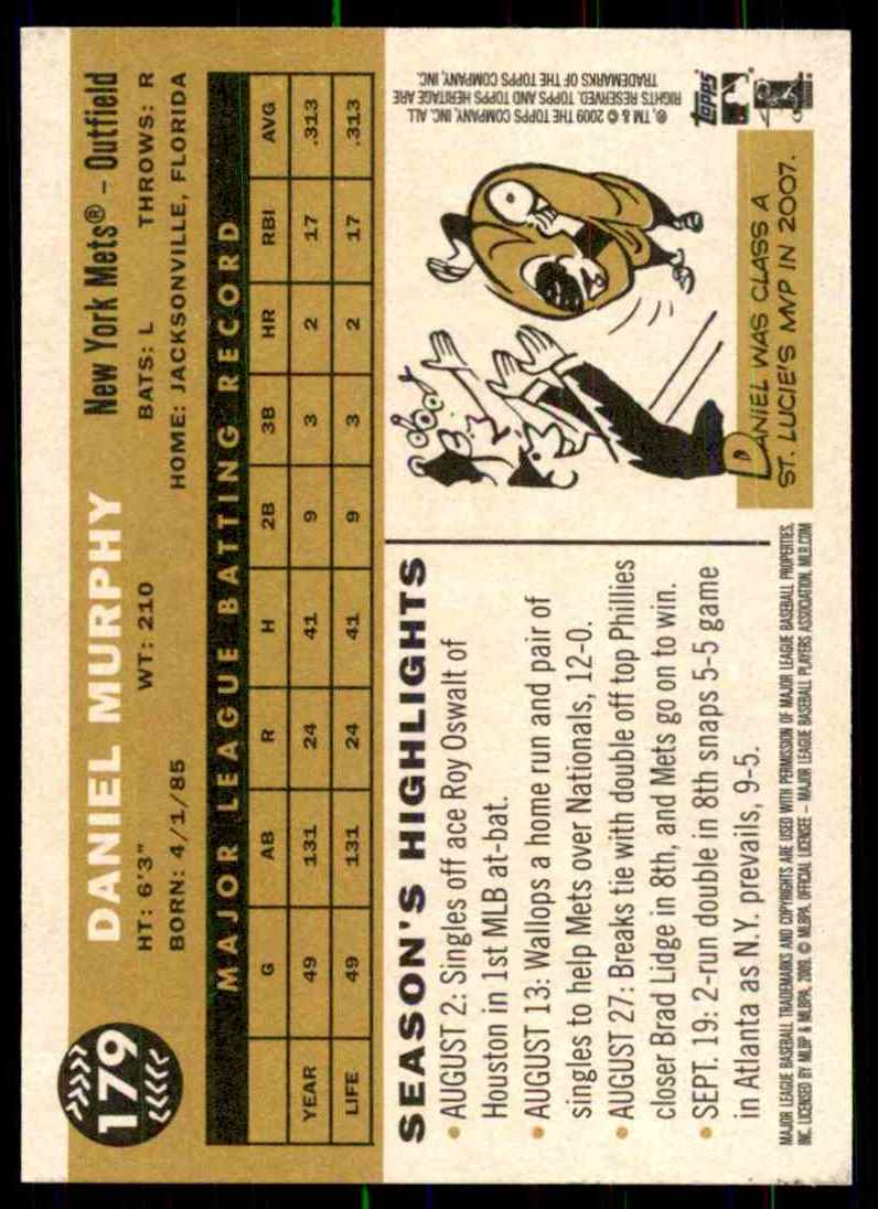 2009 Topps Heritage Daniel Murphy RC #179 card back image