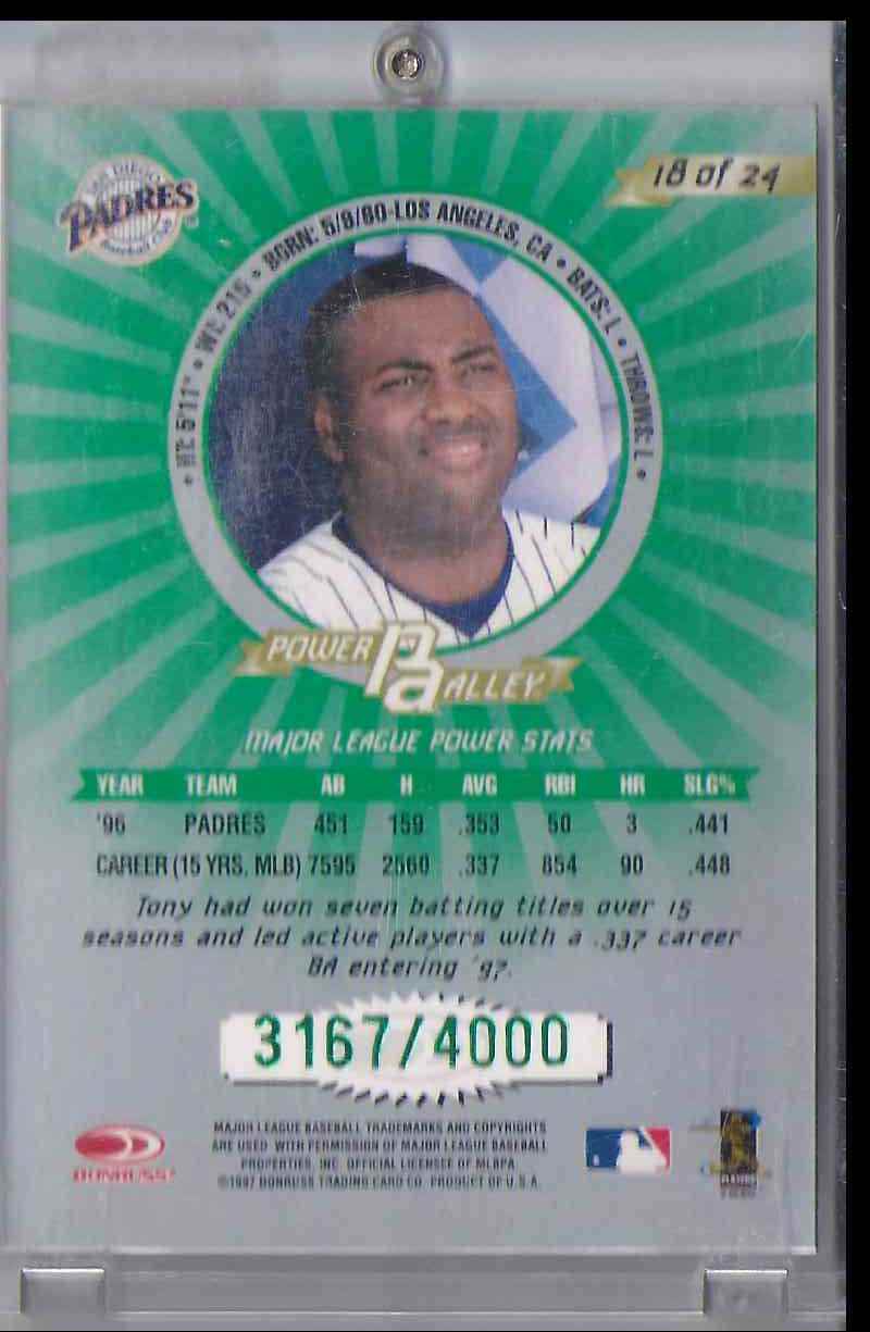 1997 Donruss Power Alley Tony Gwynn #18 card back image