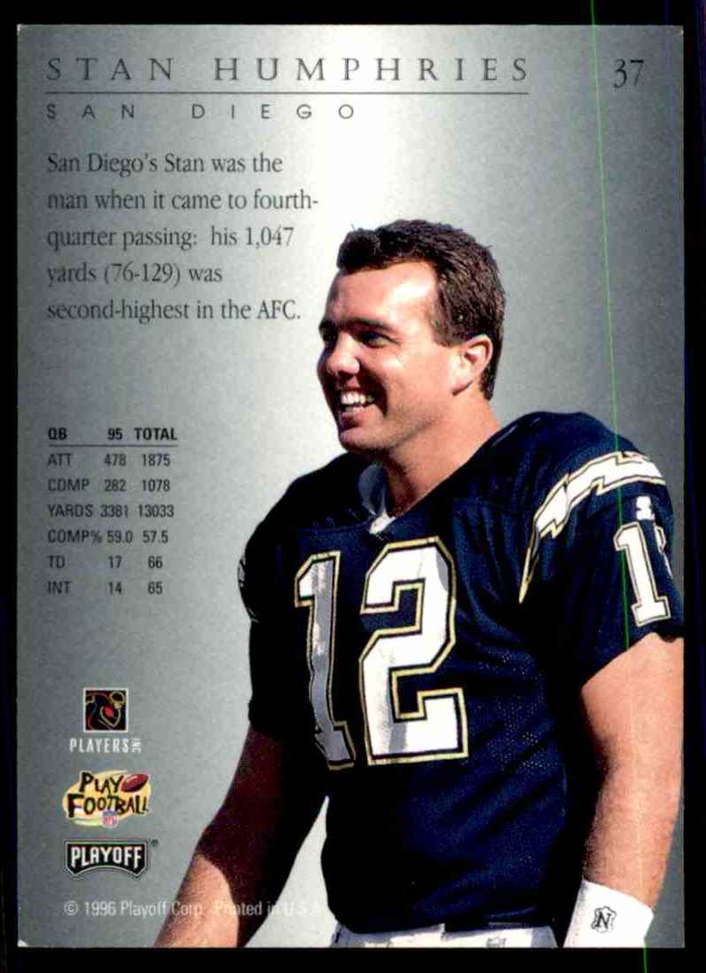 1996 Playoff Trophy Contenders Stan Humphries #37 card back image