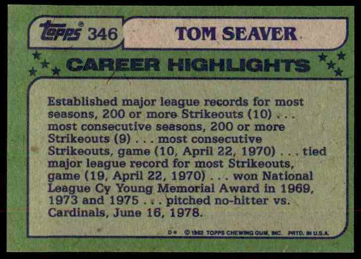 1982 Topps Tom Seaver All-Star #346 card back image