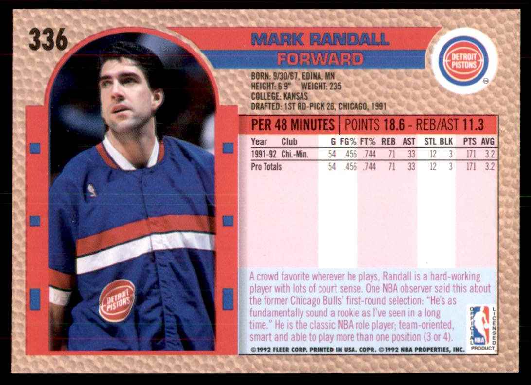 1992-93 Fleer Mark Randall #336 card back image