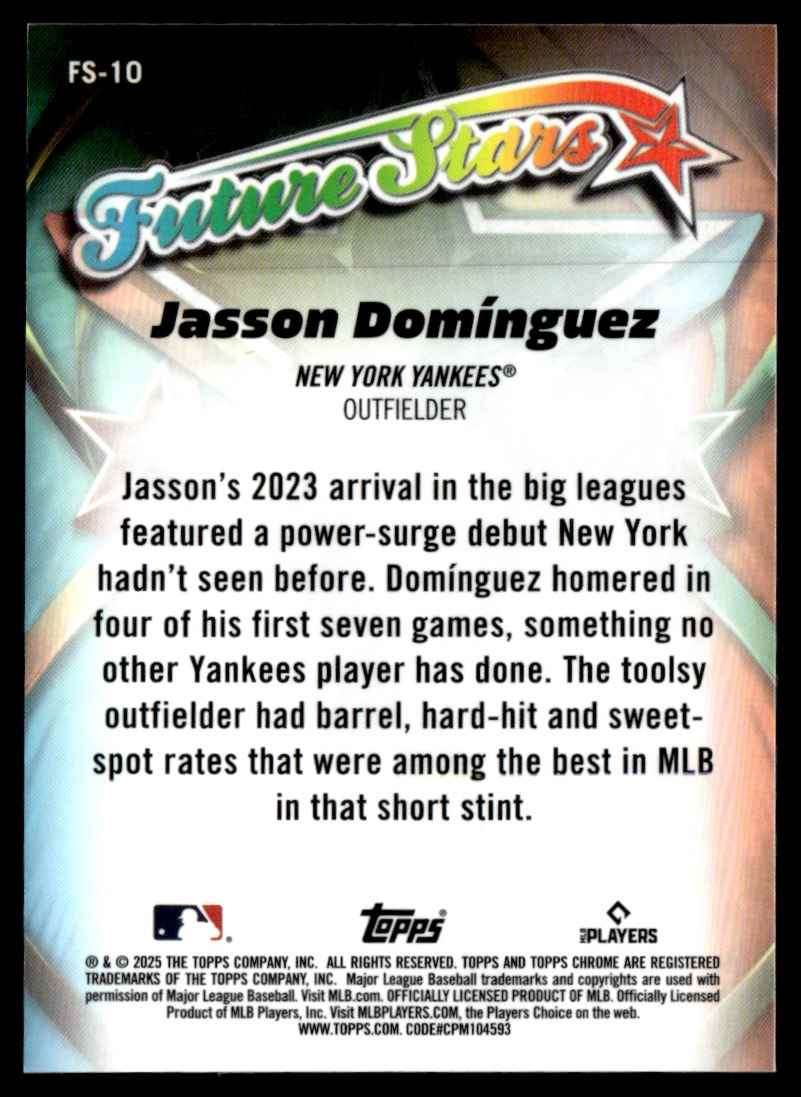 2025 Topps Chrome Future Stars Jasson Dominguez #FS-10 card back image