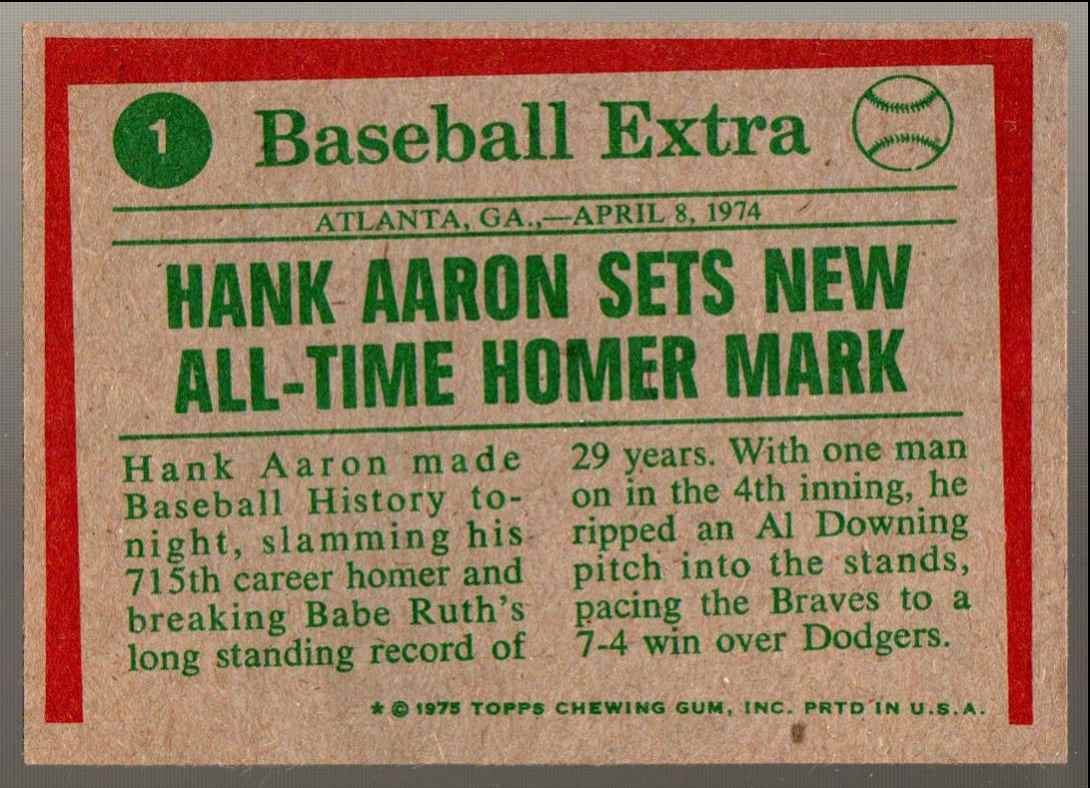 1975 Topps Hank Aaron #1 card back image