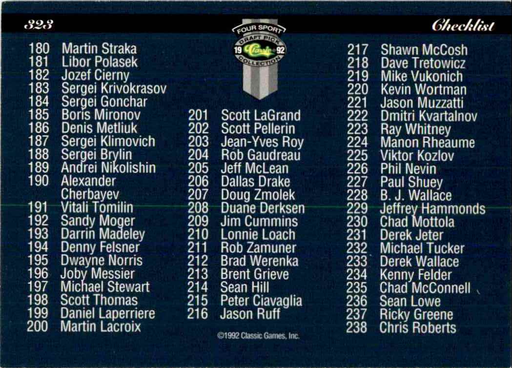 1992-93 Classic Four Sport Checklist #328 card back image