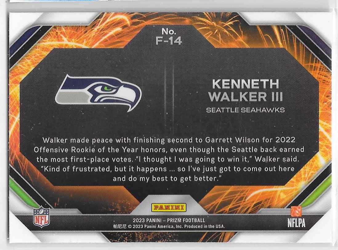 2023 Panini Prizm Fireworks Kenneth Walker III #F-14 card back image