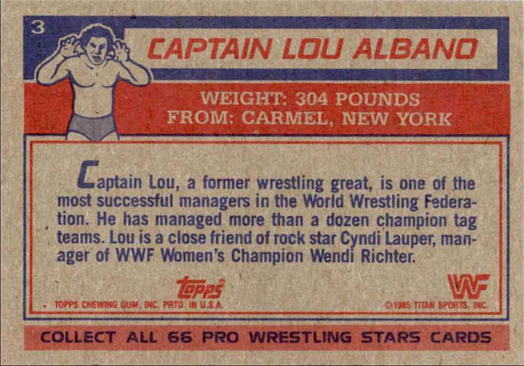 1985 Topps WWF Captain Lou Albano #3 card back image