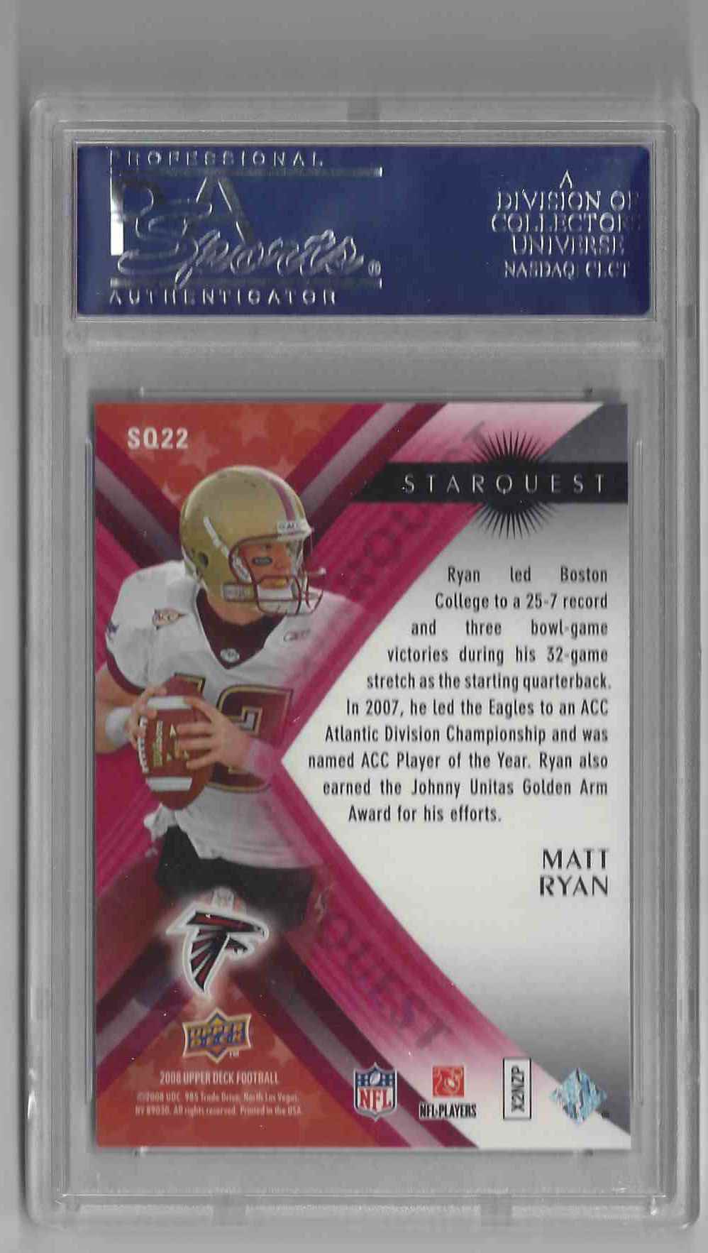 2008 Upper Deck Starquest Matt Ryan #SQ22 card back image