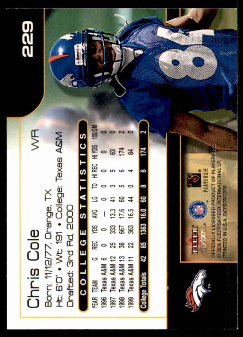 2000 Skybox Chris Cole #229 card back image