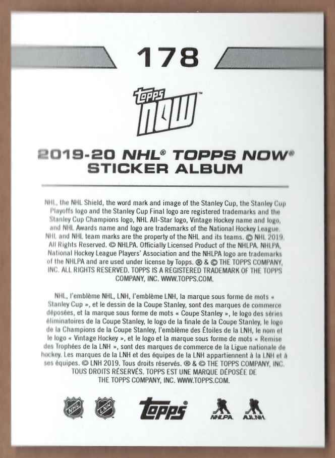 2019-20 Topps Now NHL Stickers Tampa Bay Lightning #178 card back image
