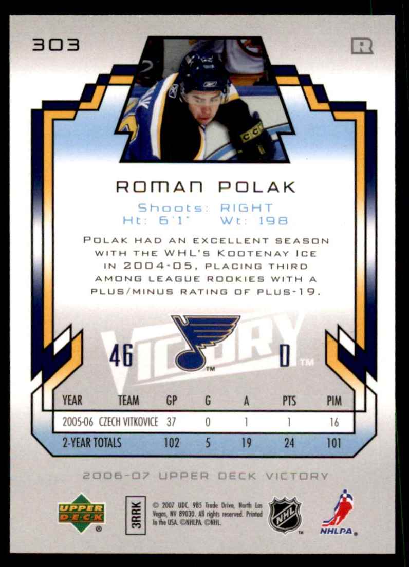 2006-07 Upper Deck Victory Roman Polak RC #303 card back image