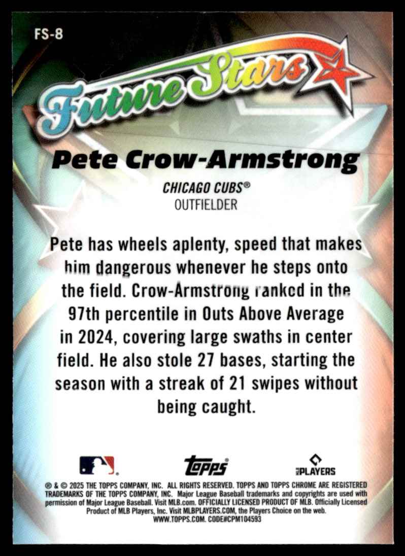 2025 Topps Chrome Future Stars Pete Crow-Armstrong #FS-8 card back image