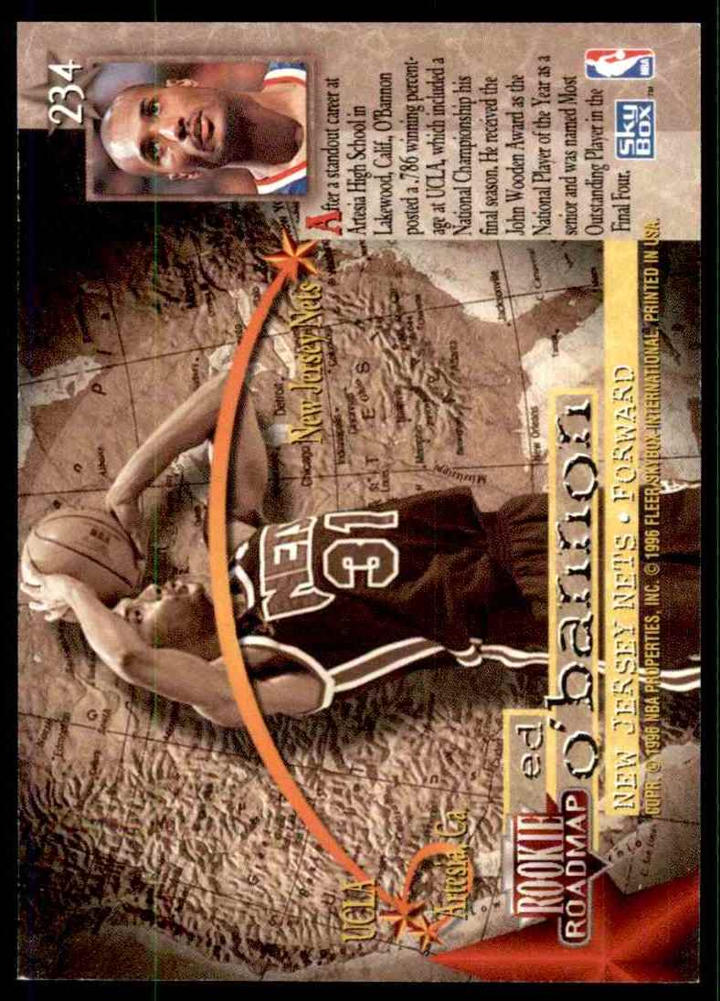 1995-96 Skybox Premium Ed O'Bannon RC #234 card back image