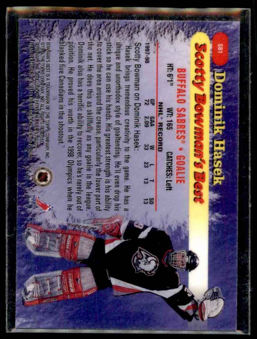 1998-99 Bowman's Best Scotty Bowman's Best Dominik Hasek #SB1 card back image