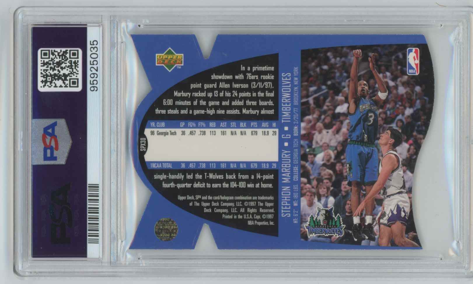 1997-98 SPx Die Cut Stephon Marbury #30 card back image