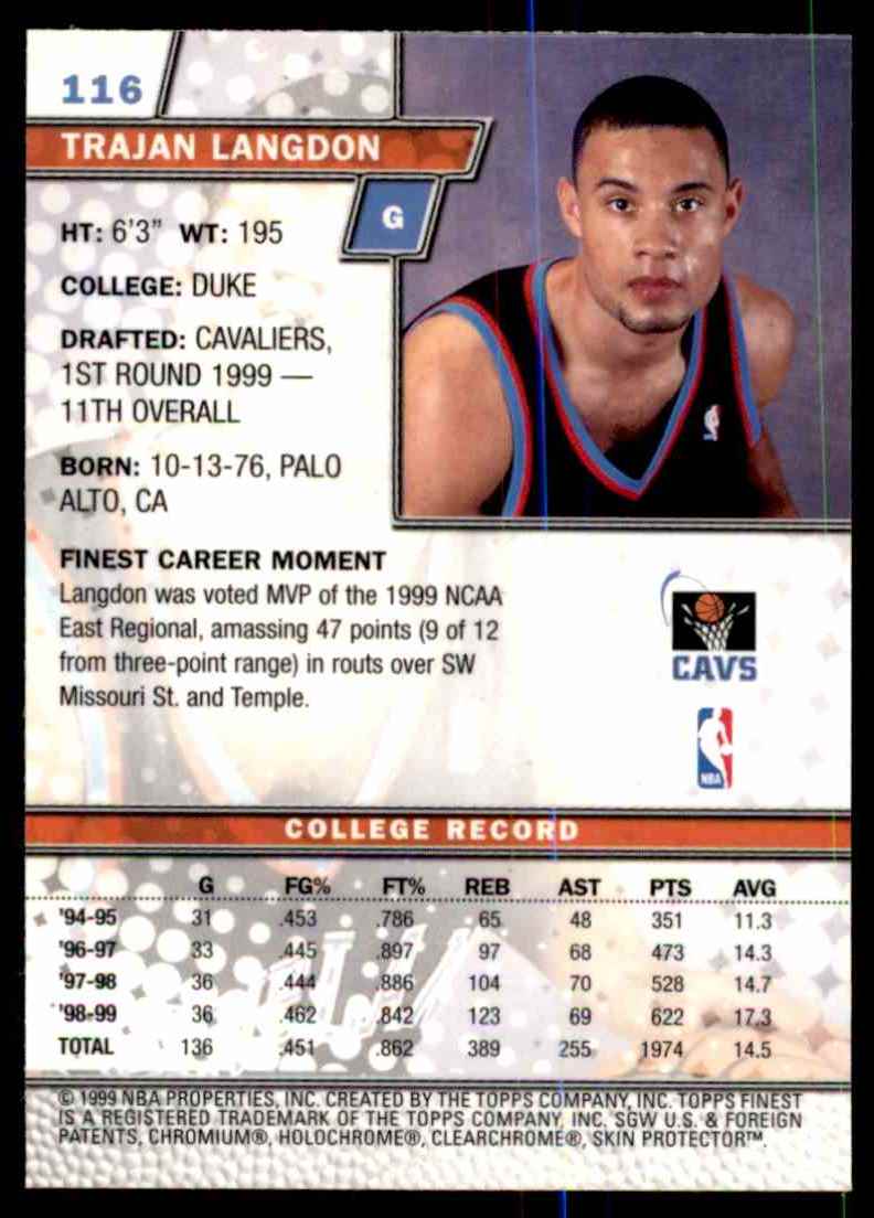 1999-00 Finest Trajan Langdon RC #116 card back image
