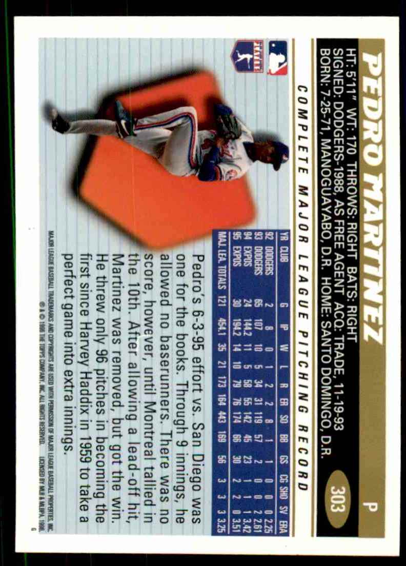 1996 Topps Pedro Martinez #303 card back image