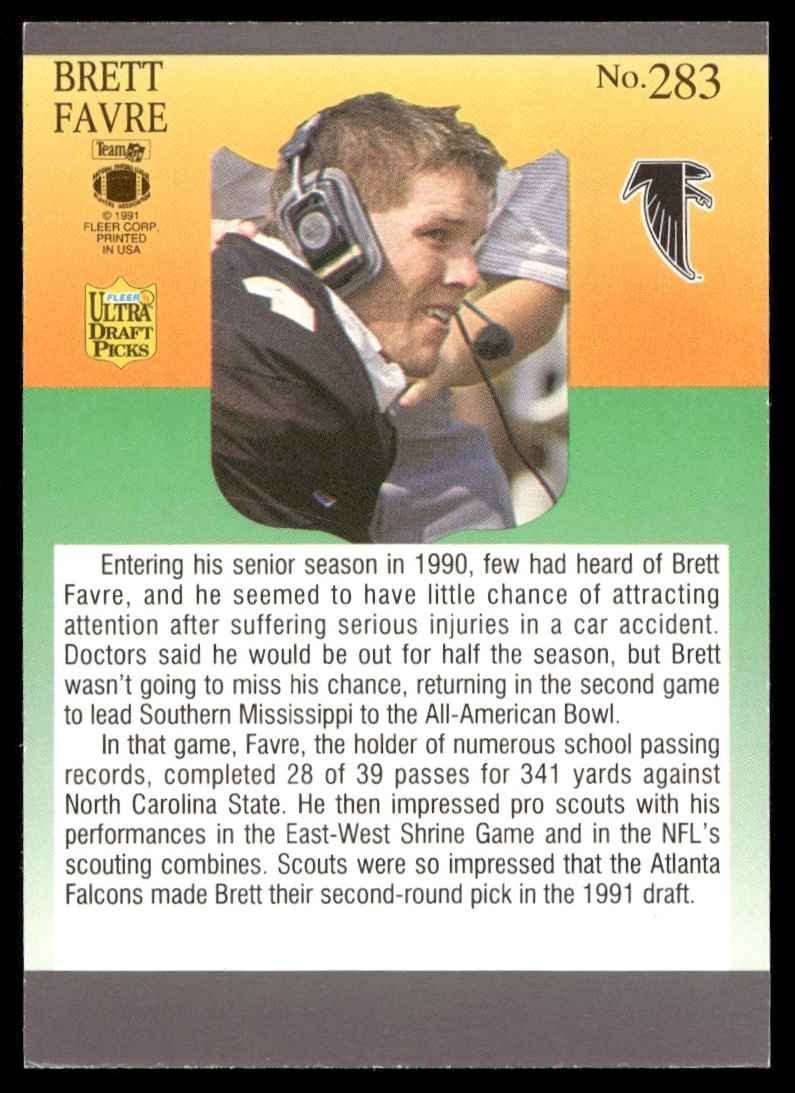 1991 Fleer Ultra Draft Picks Brett Favre #283 card back image
