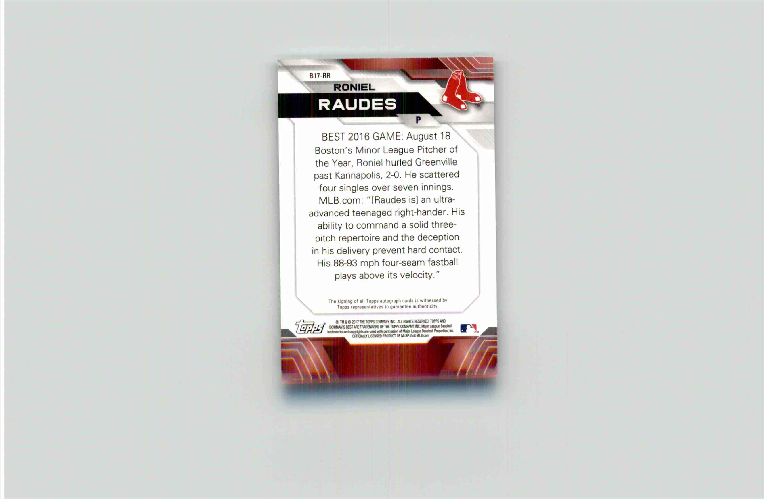 2017 Bowman's Best Roniel Raudes #B17-RR card back image