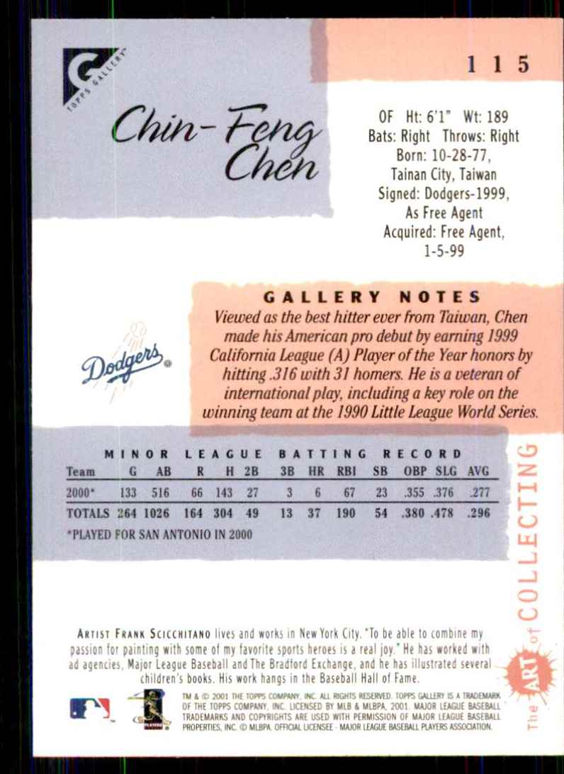 2001 Topps Gallery Chin-Feng Chen #115 card back image