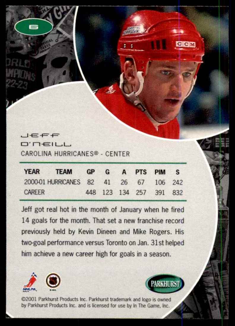 2001-02 Parkhurst Jeff O'Neill #6 card back image